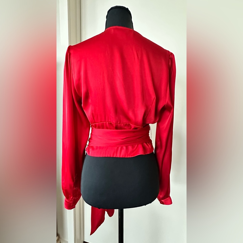 Marissa Webb x RTR Tie Waist Satin Top in Red. Size 2 - Picture 2 of 14